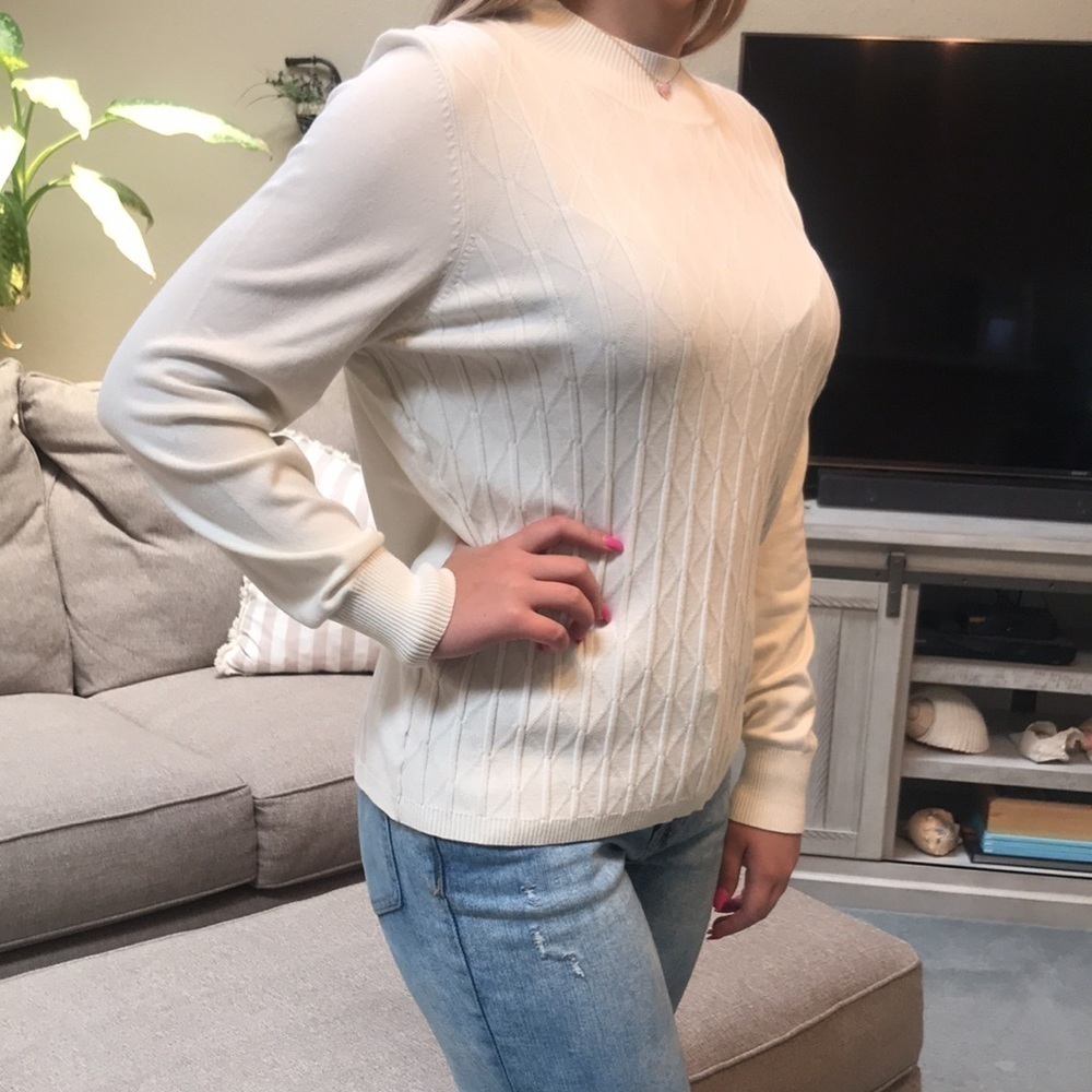 Allison Daley Ribbed Knit Sweater Size Large Cream Pullover